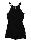 Girls High-Neck Square Neck Button Closure Knit Sleeveless Romper