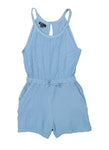 Girls Button Closure Knit High-Neck Square Neck Sleeveless Romper