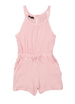 Girls High-Neck Square Neck Knit Button Closure Sleeveless Romper