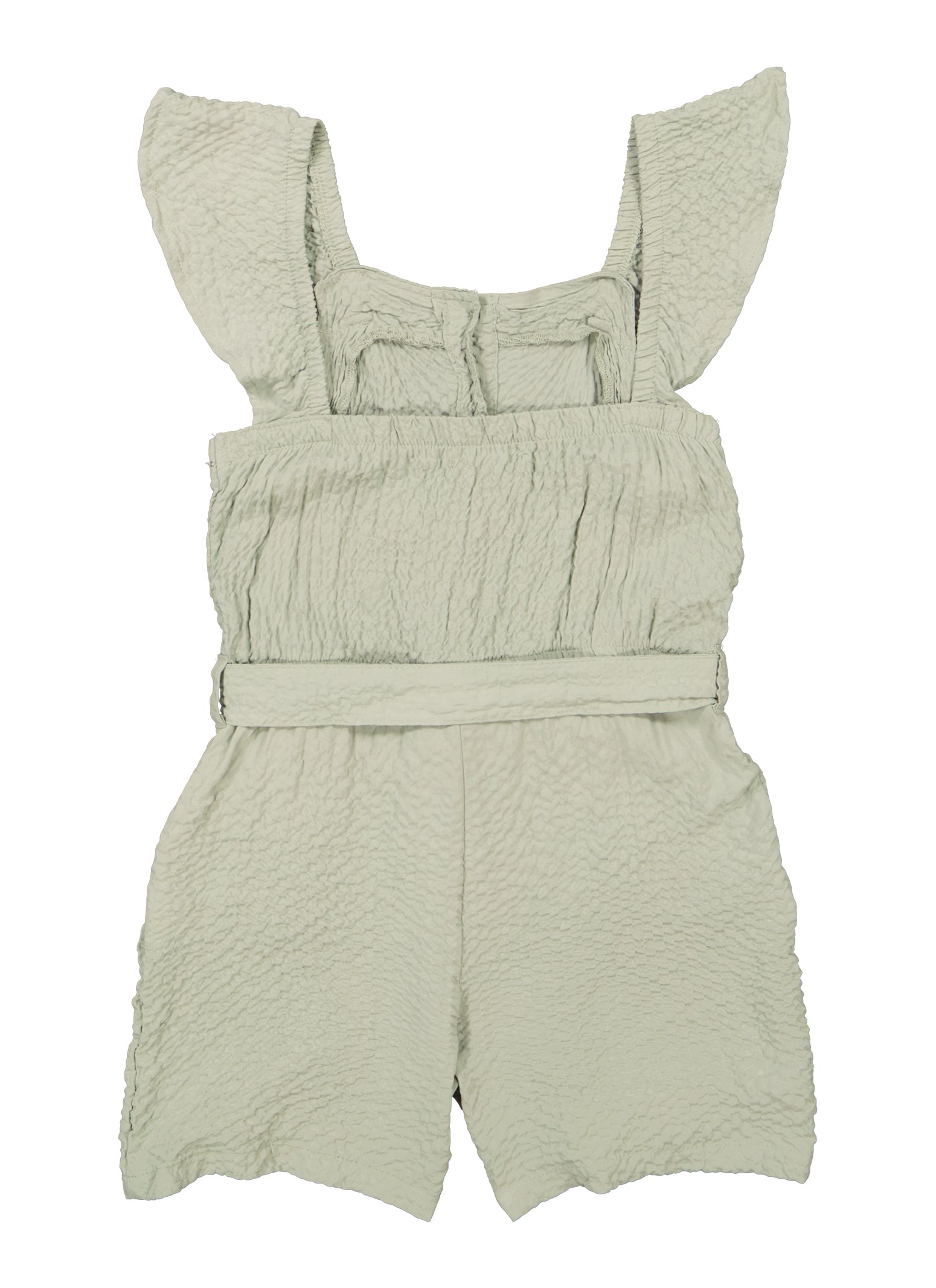 Girls Textured Knit Tie Waist Belted Romper,