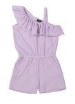 Girls One Shoulder Sleeveless Knit Romper With Ruffles