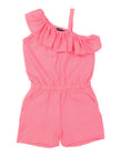Girls Knit One Shoulder Sleeveless Romper With Ruffles