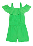 Girls Textured Knit Cold Shoulder Ruffled Romper, ,