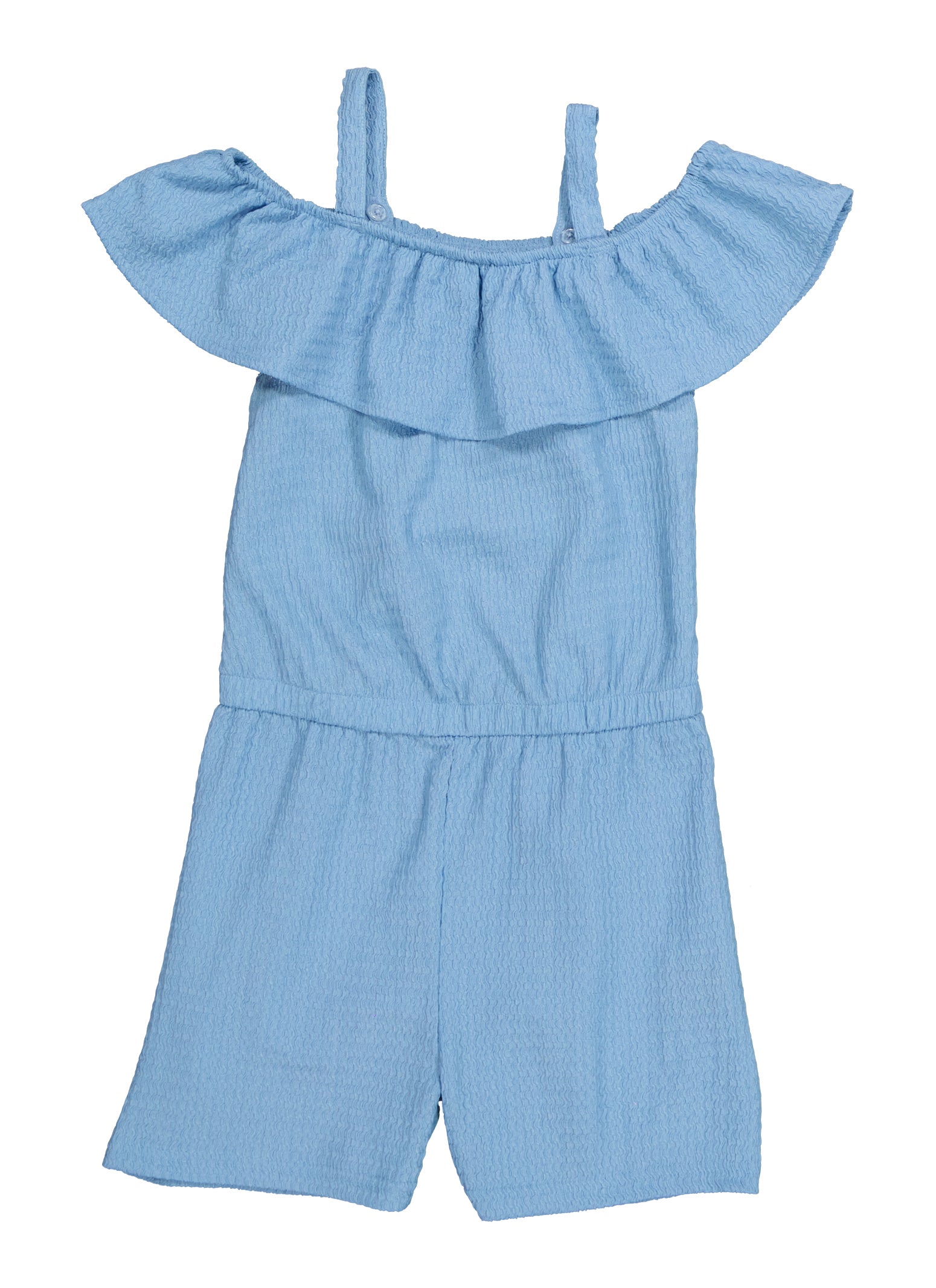 Girls Textured Knit Cold Shoulder Ruffled Romper, 14-16