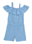 Girls Textured Knit Cold Shoulder Ruffled Romper, ,