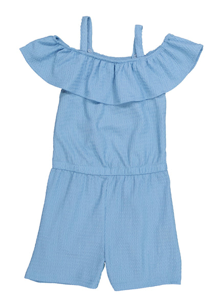 Girls Knit Cold Shoulder Sleeves Sleeveless Romper With Ruffles