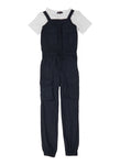 Girls Sleeveless Square Neck Nylon Pocketed Elasticized Waistline Jumpsuit