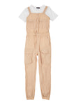 Girls Sleeveless Nylon Square Neck Elasticized Waistline Pocketed Jumpsuit