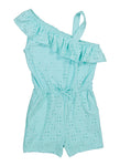 Girls Eyelet One Shoulder Faux Drawstring Romper, ,