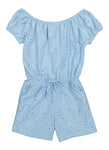 Girls Elasticized Waistline Bateau Neck Puff Sleeves Short Sleeves Sleeves Romper With Ruffles