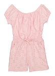 Girls Bateau Neck Puff Sleeves Short Sleeves Sleeves Elasticized Waistline Romper With Ruffles