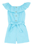 Girls Tie Waist Waistline Short Sleeves Sleeves Off the Shoulder Belted Romper With Ruffles