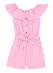 Girls Belted Short Sleeves Sleeves Off the Shoulder Tie Waist Waistline Romper With Ruffles