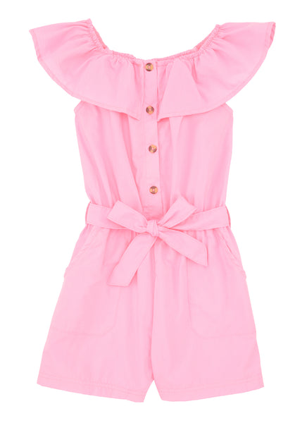 Girls Belted Tie Waist Waistline Short Sleeves Sleeves Off the Shoulder Romper With Ruffles