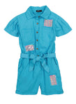 Girls Sequined Belted Collared Tie Waist Waistline Twill Short Sleeves Sleeves Romper