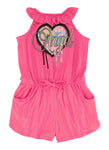 Girls High-Neck Knit Sleeveless Button Closure Romper With Ruffles and Pearls