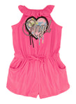 Girls Knit Sleeveless High-Neck Button Closure Romper With Ruffles and Pearls