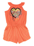 Girls Knit High-Neck Button Closure Sleeveless Romper With Ruffles and Pearls