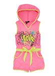 Girls Love Tie Waist Belted Hooded Romper, ,