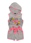 Girls Sleeveless Belted General Print Contrast Trim Tie Waist Waistline Knit Romper