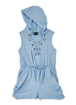 Girls Knit Sleeveless Lace-Up Ruched Romper