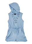 Girls Lace Up Faux Drawstring Hooded Romper, ,