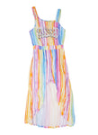 Girls Striped Print Sleeveless Asymmetric Knit Romper/Maxi Dress