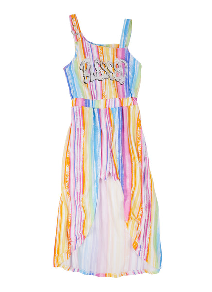 Girls Knit Striped Print Sleeveless Asymmetric Romper/Maxi Dress