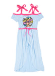 Girls General Print Cold Shoulder Sleeves Sleeveless Knit Contrast Trim Romper/Maxi Dress