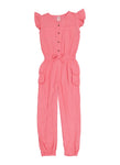 Girls V-neck Knit Pocketed Cap Sleeves Jumpsuit