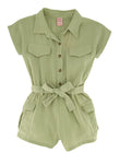 Girls Tie Waist Waistline Collared Short Sleeves Sleeves Knit Belted Romper