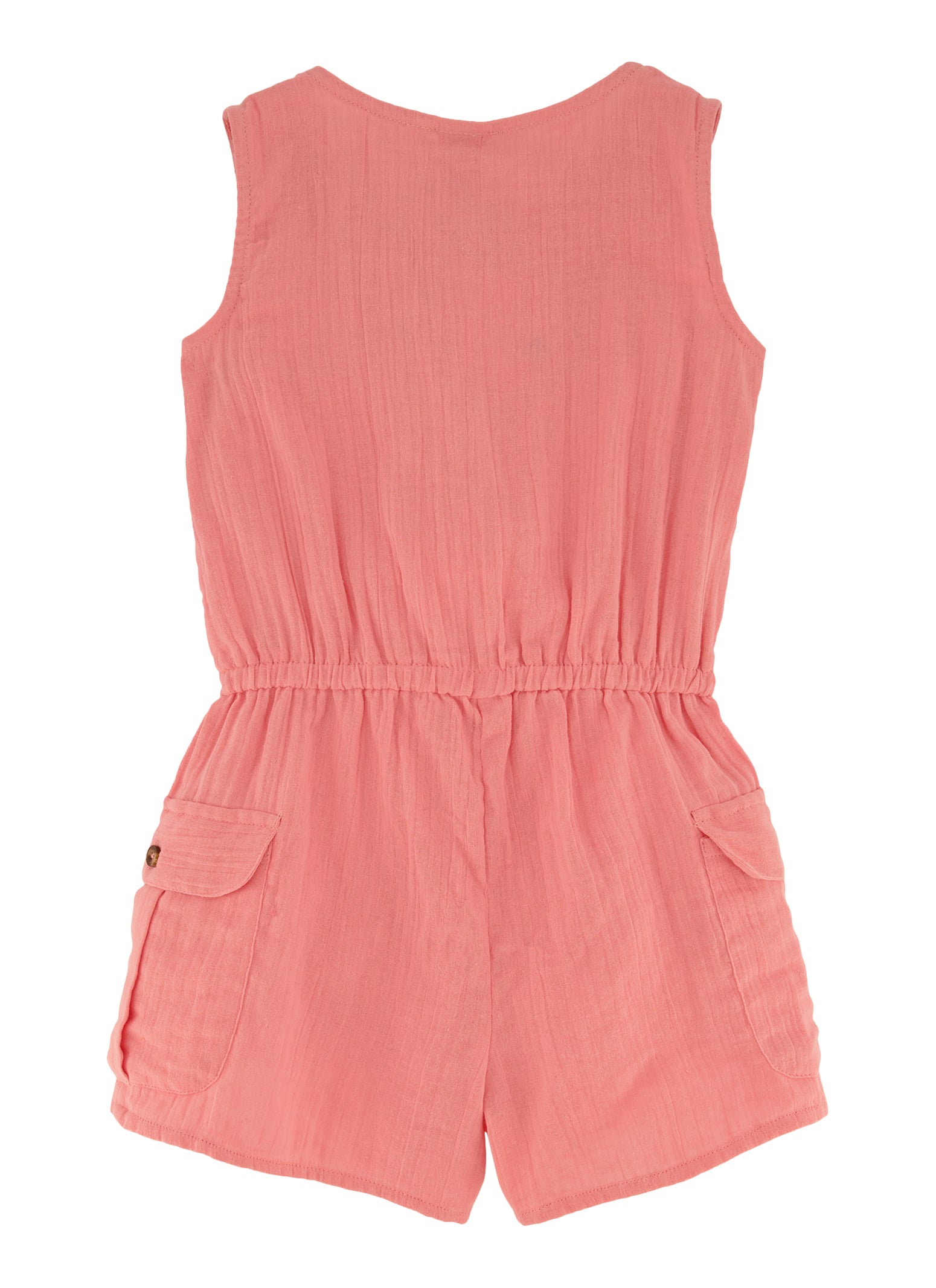 Girls Gauze Knit Half Button Romper, Pink, Size 7-8