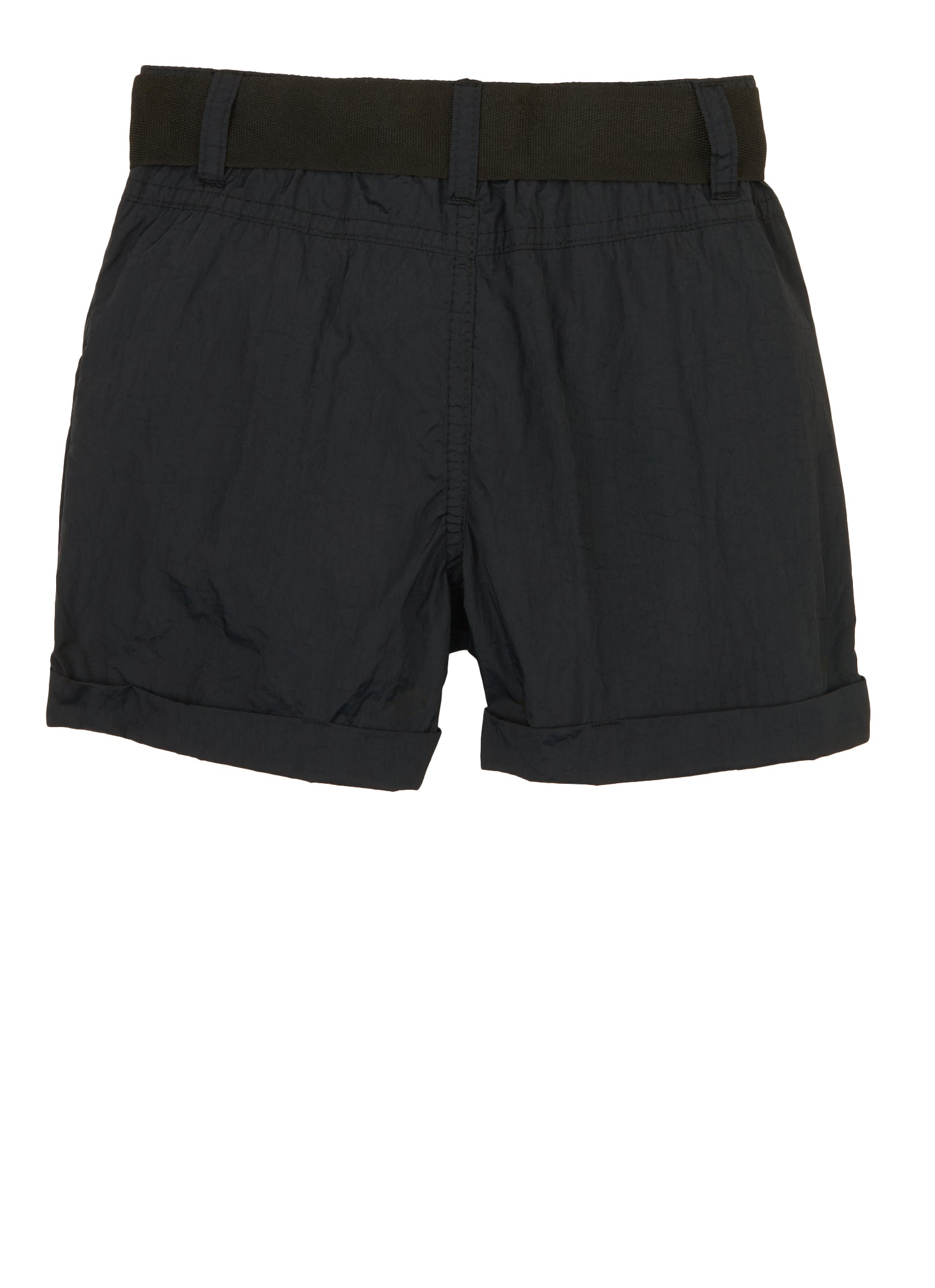 Little Girls Nylon Belted Cargo Pocket Front Shorts, Black, Size 6