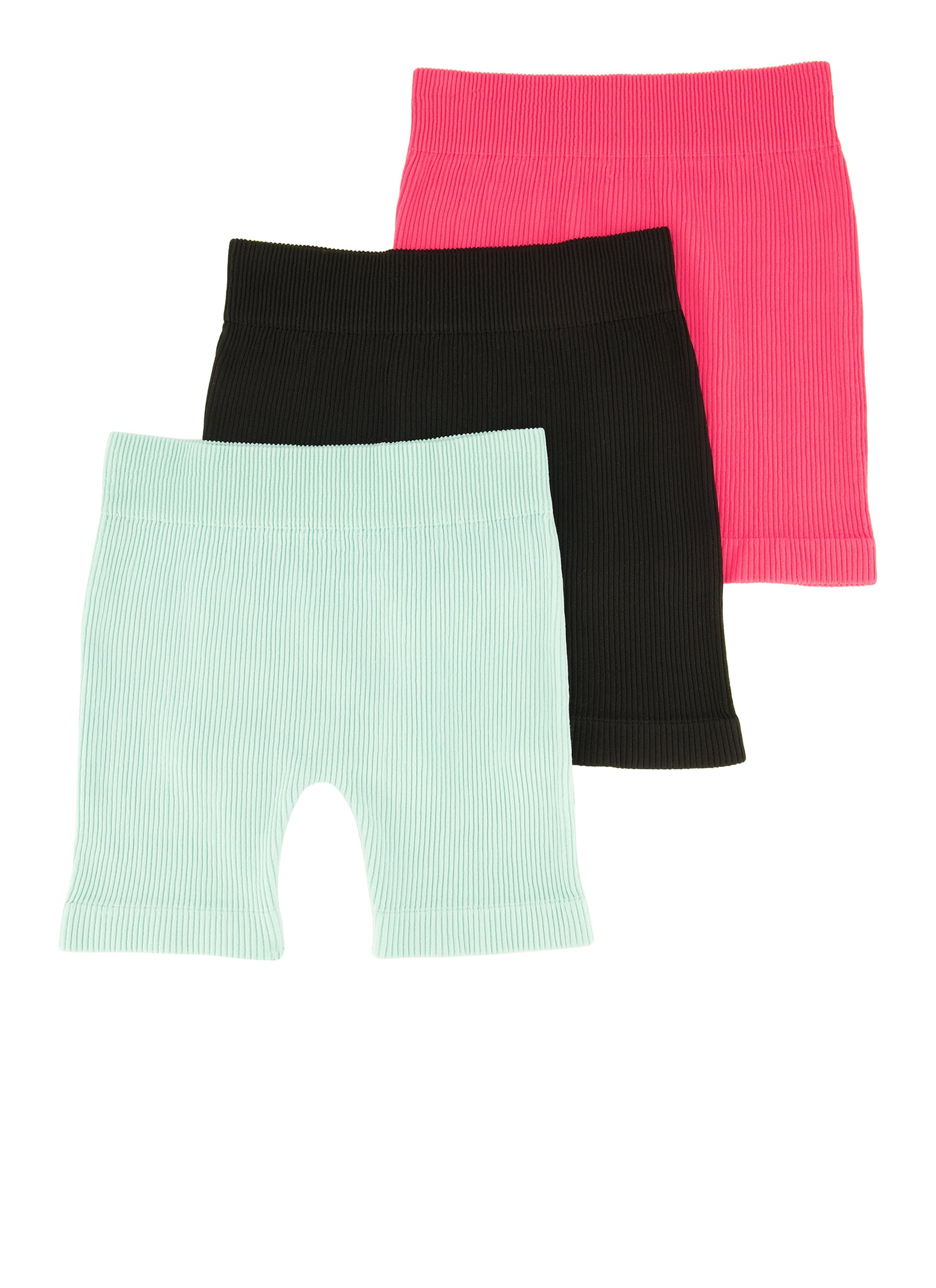 Little Girls Rib Knit Seamless Biker Shorts 3 Pack, Multi, Size 5-6