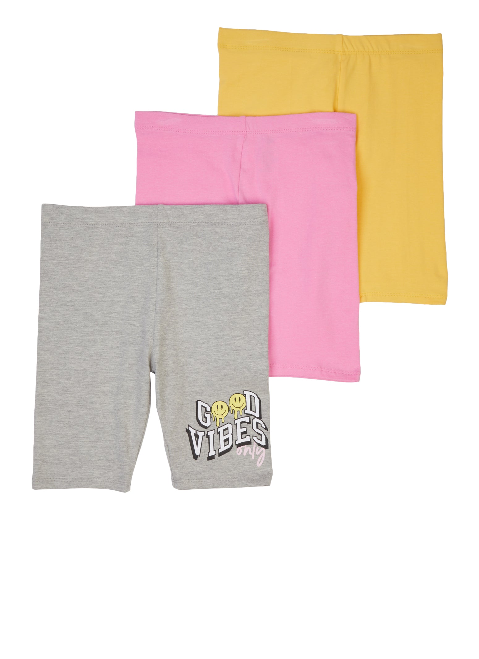 Girls Good Vibes Only Biker Shorts 3 Pack, Multi, Size 10-12