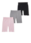 Girls Basic Seamless Ribbed Knit Biker Shorts 3 Pack, ,