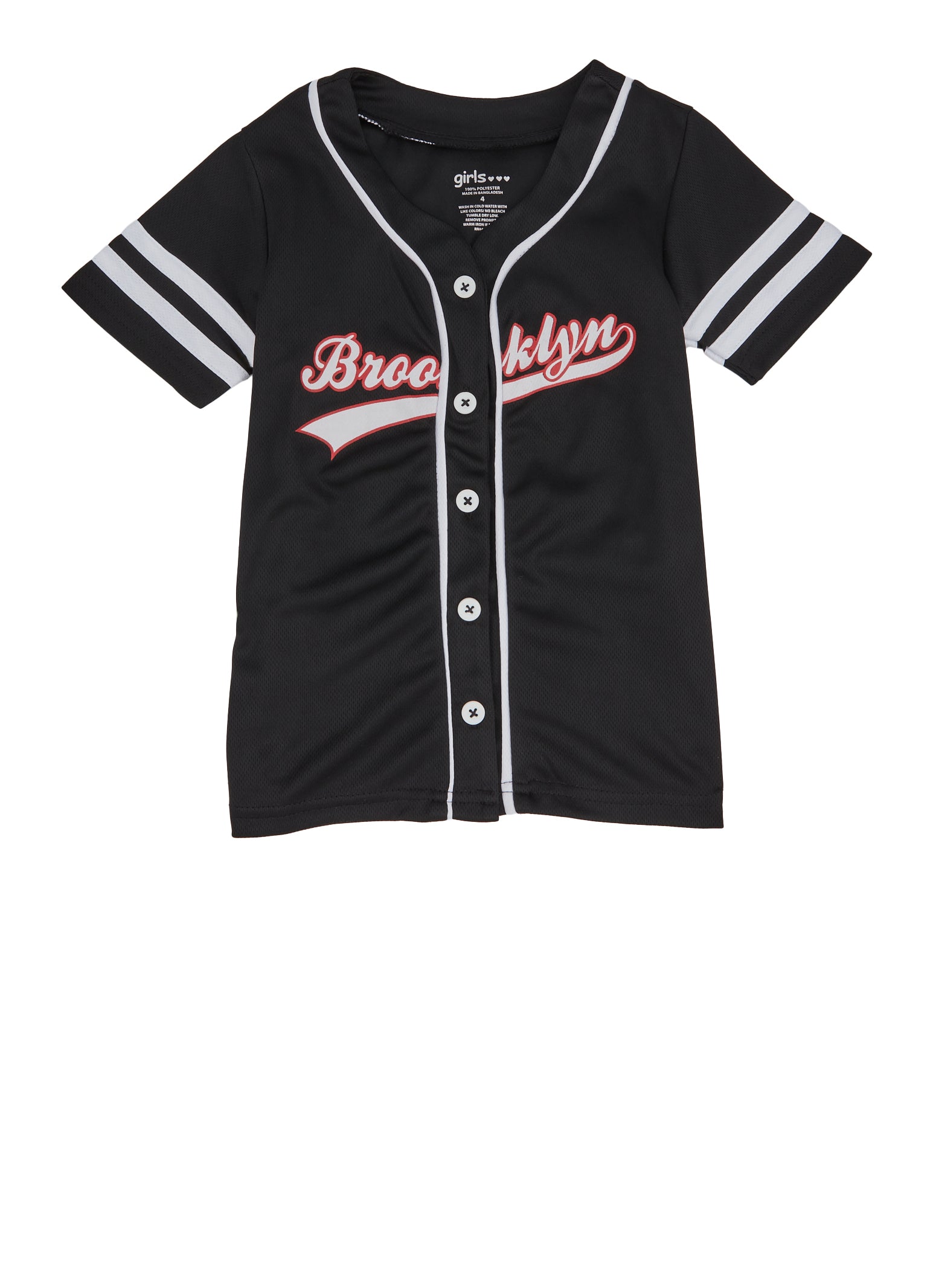 Little Girls Brooklyn Graphic Baseball Jersey, Black, Size 4