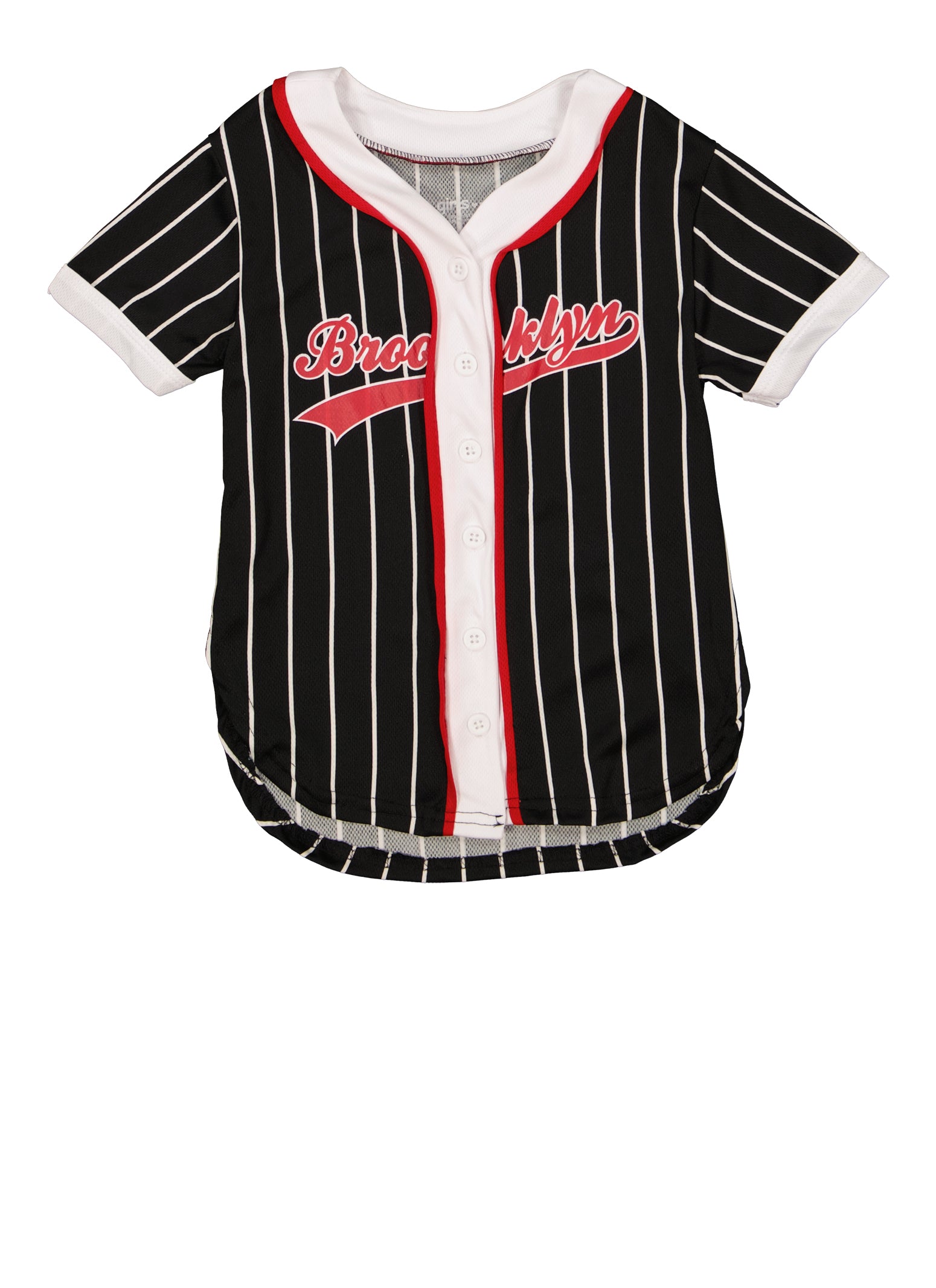 Little Girls Striped Brooklyn Graphic Baseball Jersey, Black, Size 4