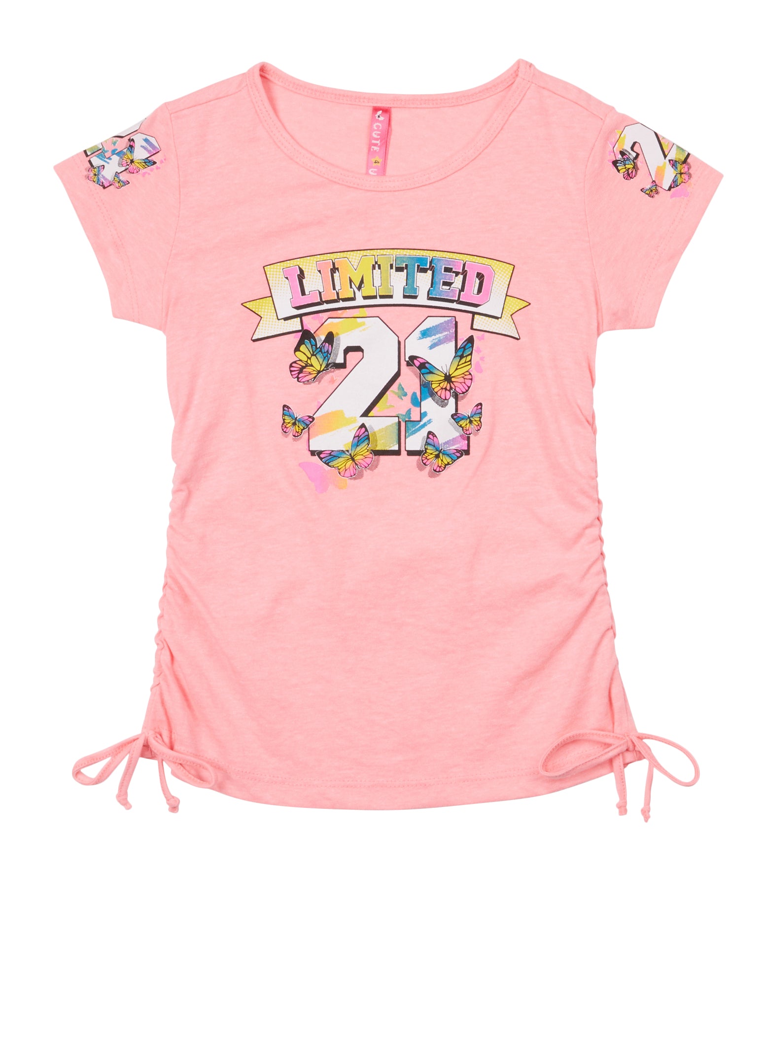 Little Girls Ruched Side Limited 21 Graphic Tee, Pink, Size 6X