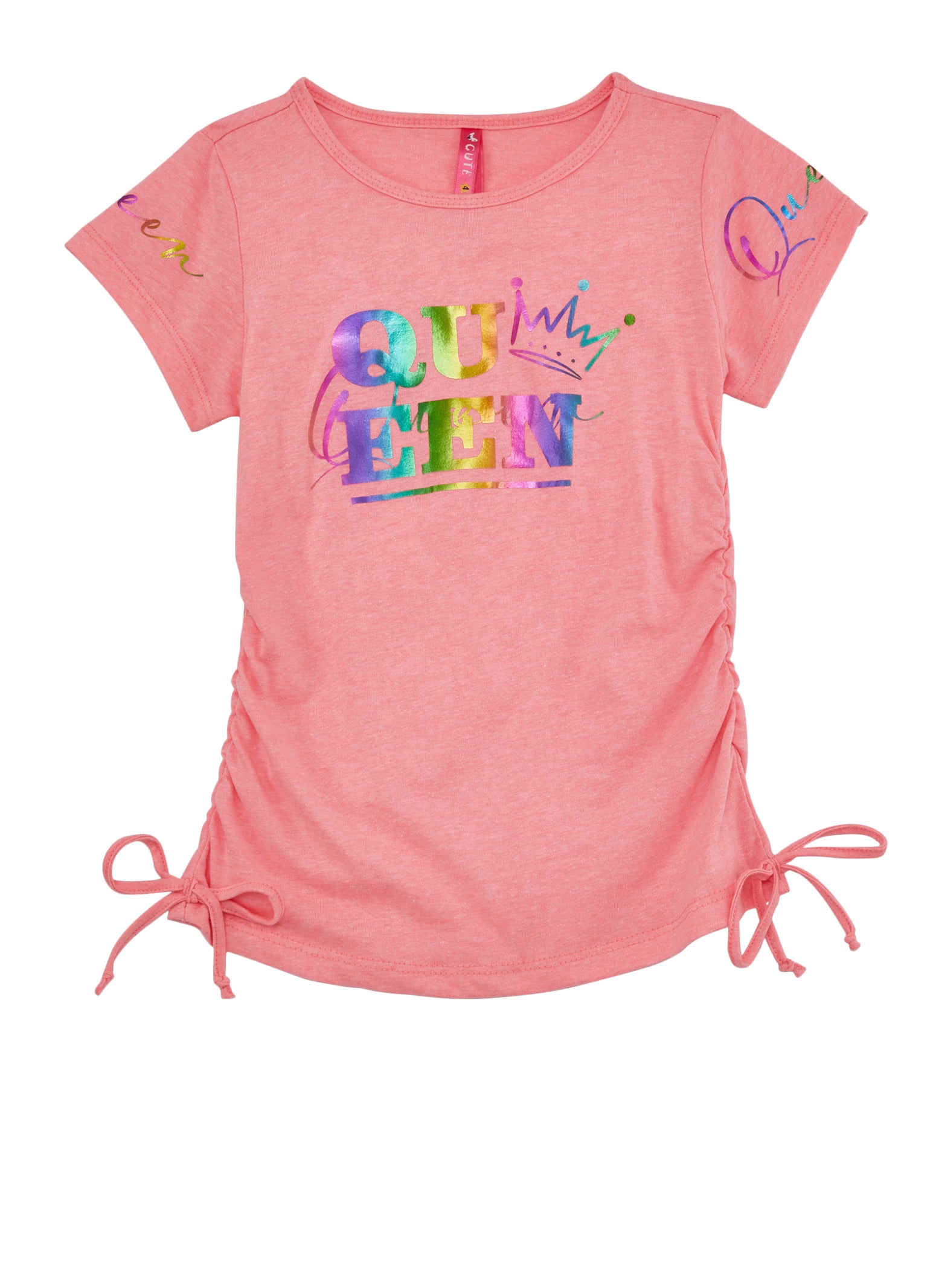 Little Girls Ruched Side Queen Foil Graphic Tee, 5-6