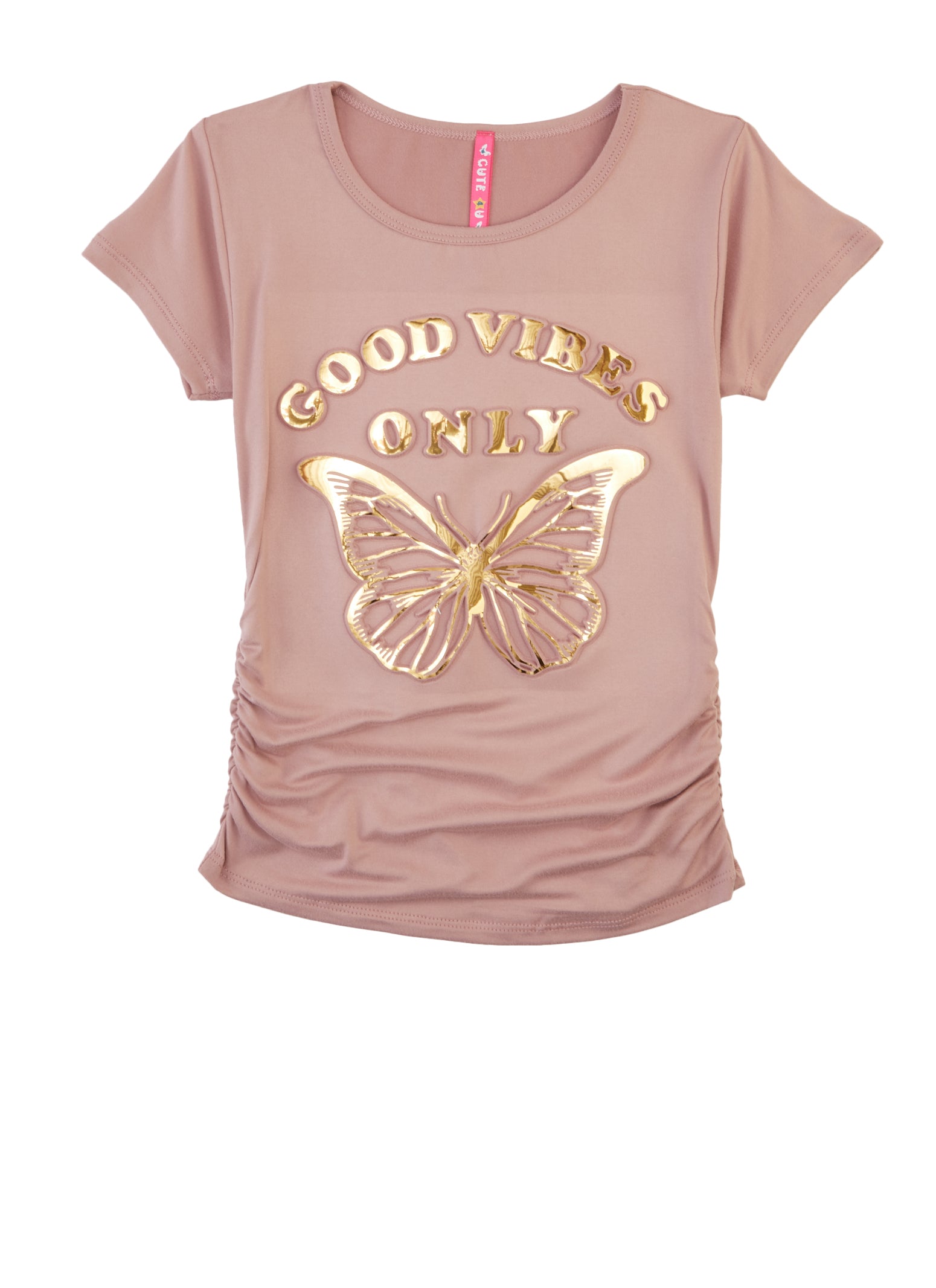 Little Girls Good Vibes Only Embossed Foil Graphic Tee, Pink,