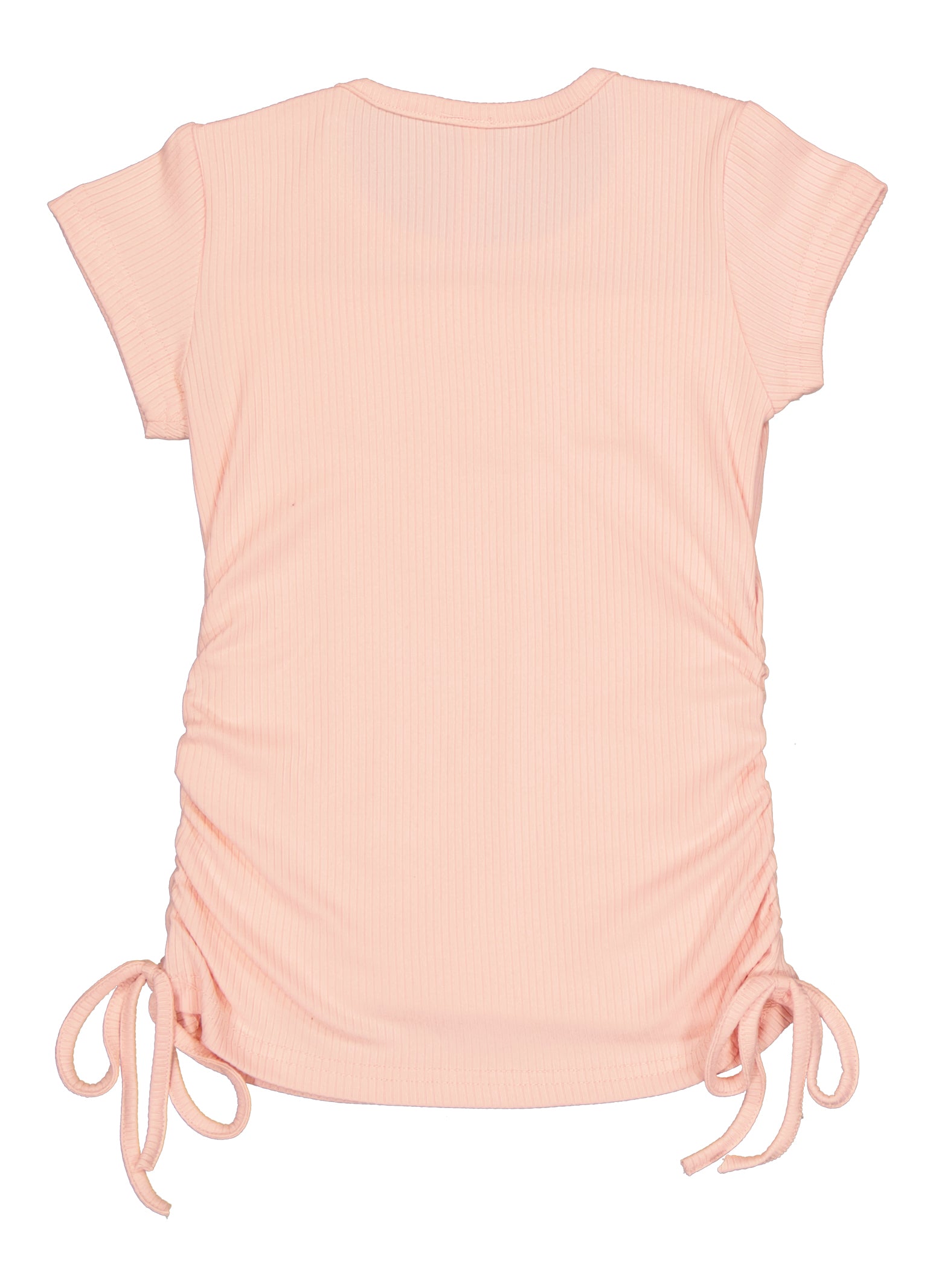 Little Girls Rib Knit Ruched Tee with Necklace, Pink, Size 4