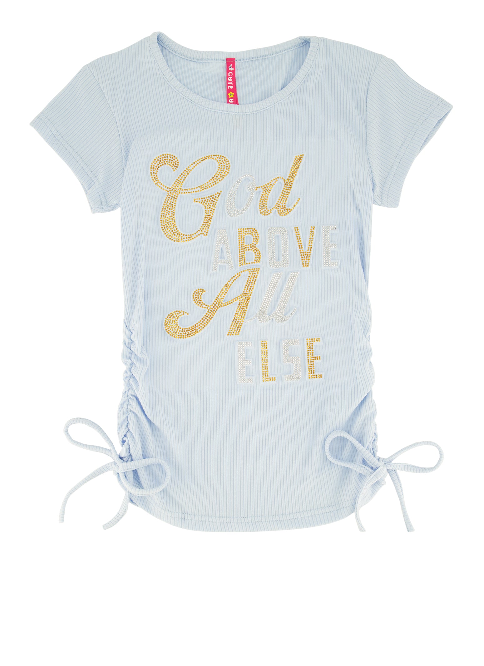 Girls God Above All Else Rhinestone Tee, Blue, Size 7-8