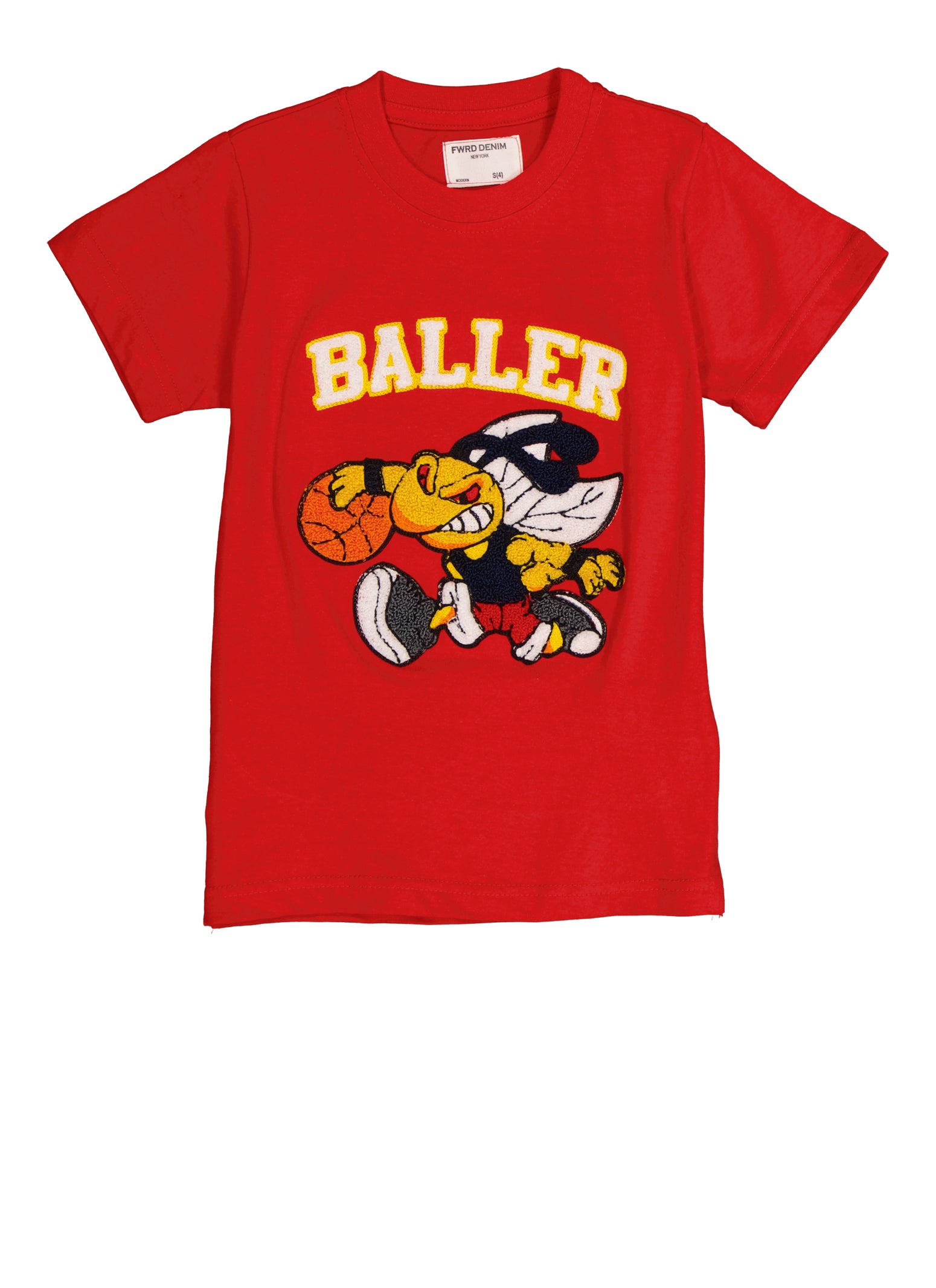 Little Boys Chenille Patch Baller Graphic Tee, Red, Size 6