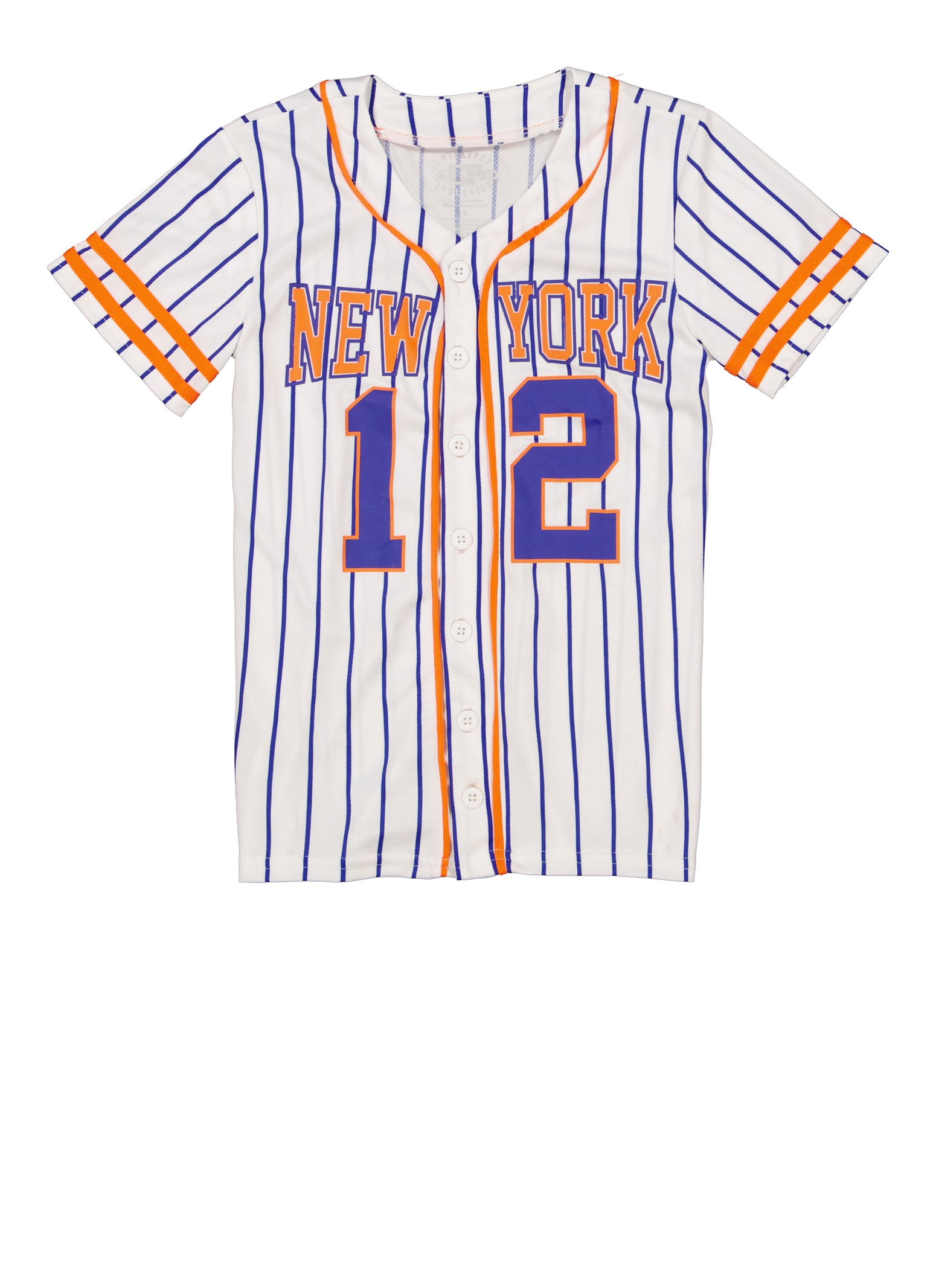 Boys Varsity Striped New York Graphic Baseball Jersey, White, Size 10-12