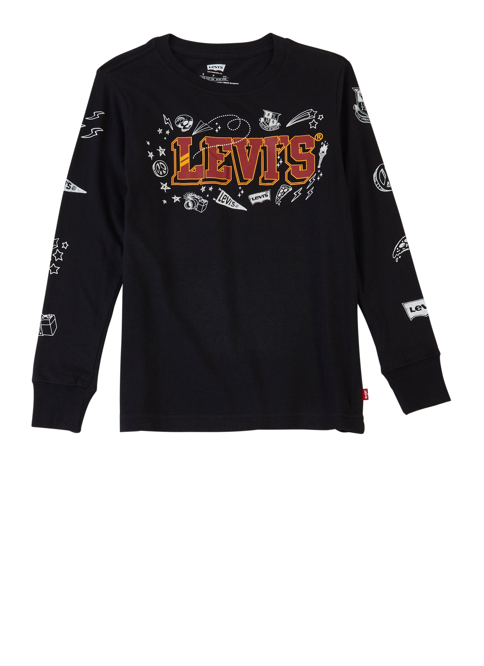 Boys Levis Long Sleeve Graphic Tee, Black, Size XL