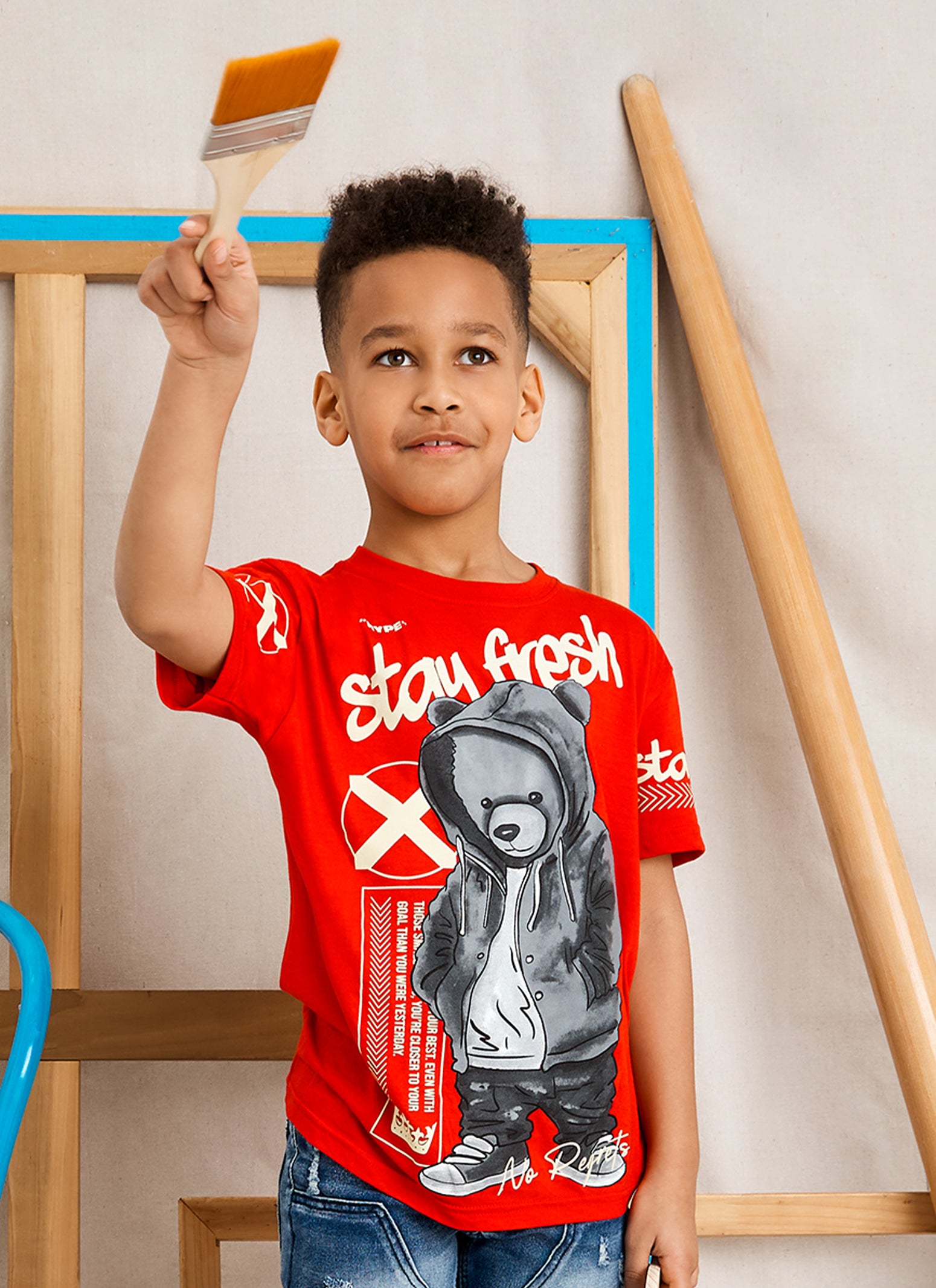 Boys Stay Fresh Bear Print Graphic Tee, Red, Size L