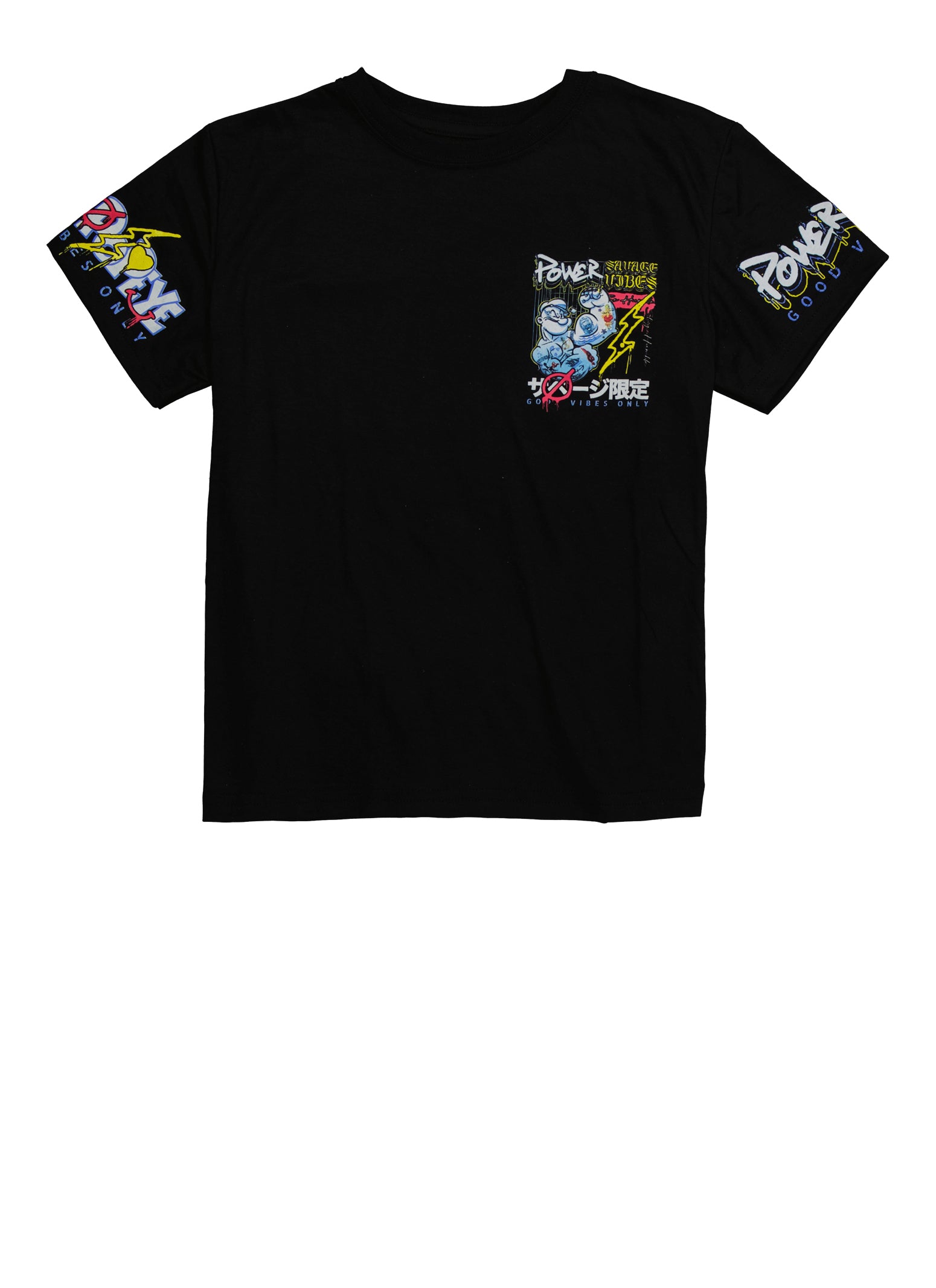 Boys Popeye Savage Vibes Graphic Tee, Black, Size L