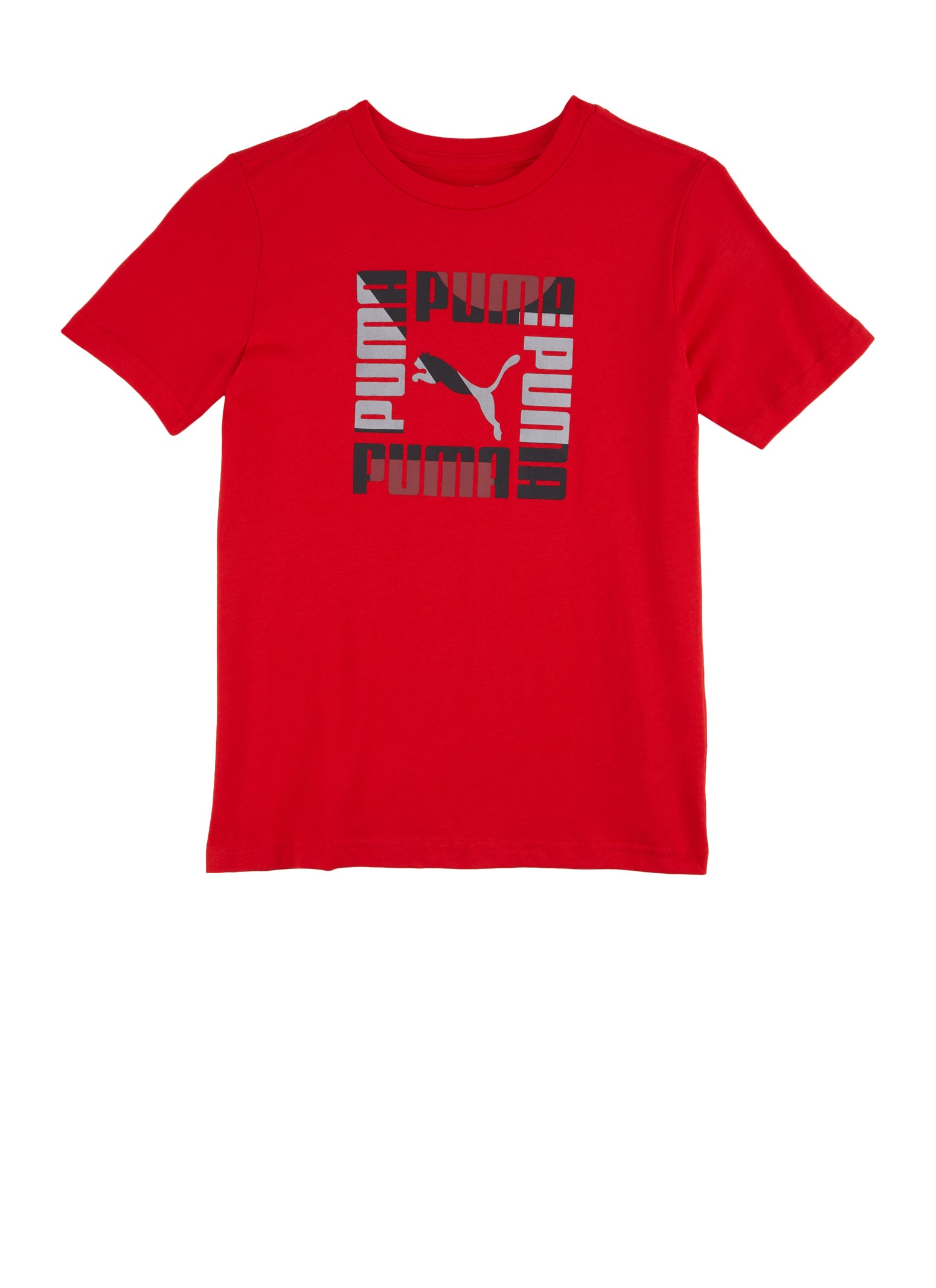 Boys Puma Logo Graphic Crew Neck Top, Red,