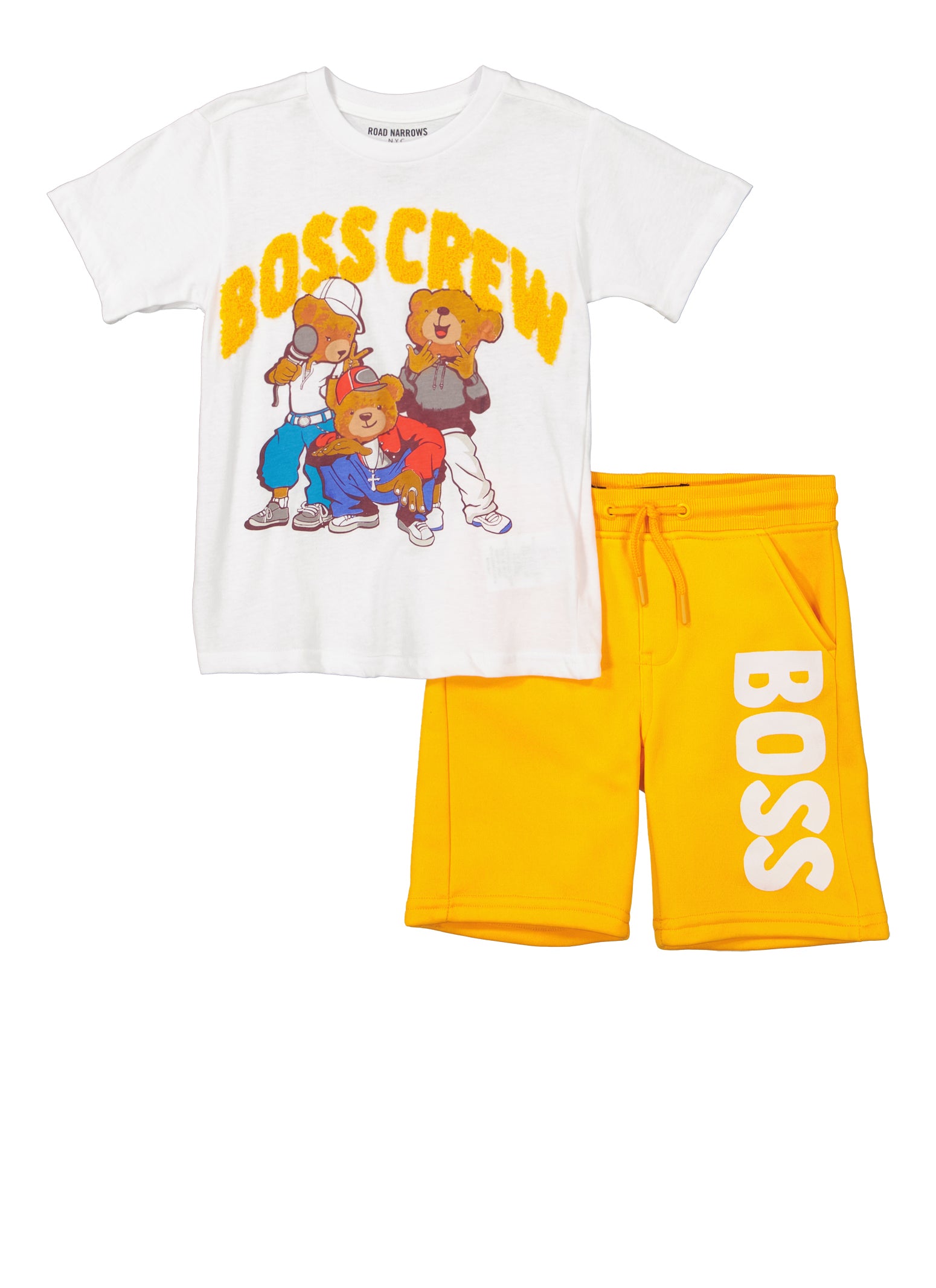 Little Boys Boss Crew Chenille Patch Graphic Tee and Shorts, Yellow, Size 6